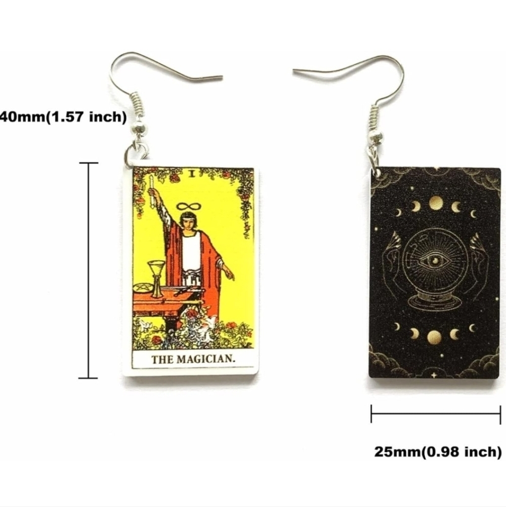 Tarot Card Earrings with Strength Design - Picture 2 of 5
